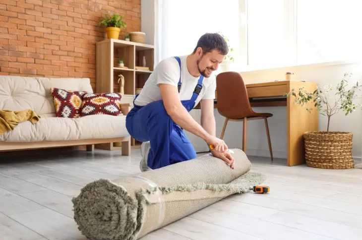 Teppich wird ausgepackt nach Beiladung